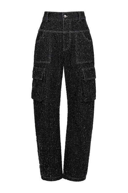 ENZYME-WASHED DENIM CARGO TROUSERS