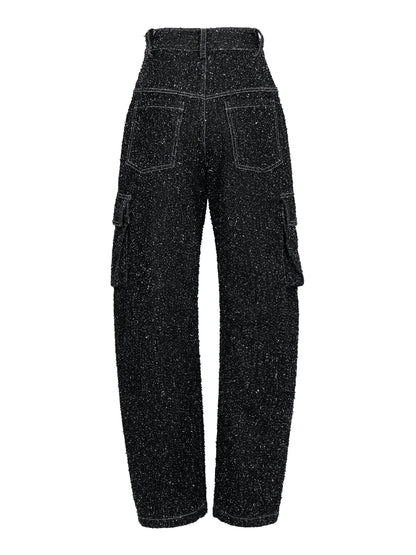 ENZYME-WASHED DENIM CARGO TROUSERS