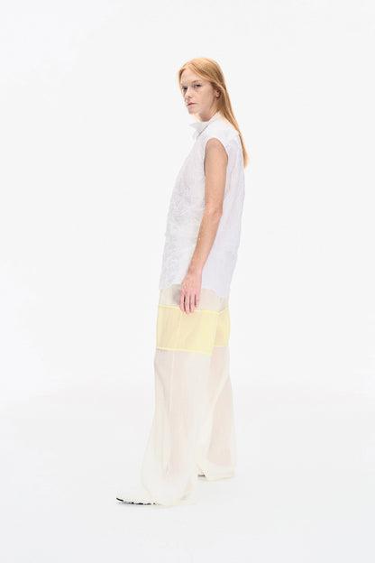 WRINKLED PLEATED COTTON TROUSERS – IVORY/YELLOW