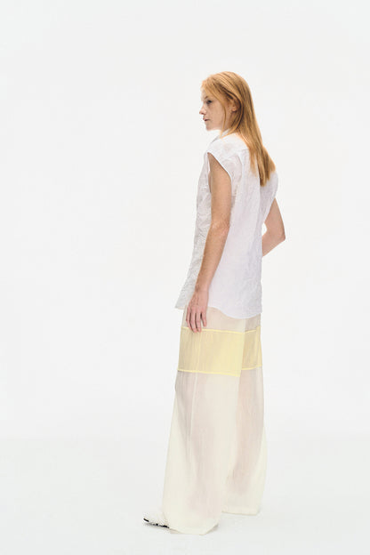 WRINKLED PLEATED COTTON TROUSERS – IVORY/YELLOW