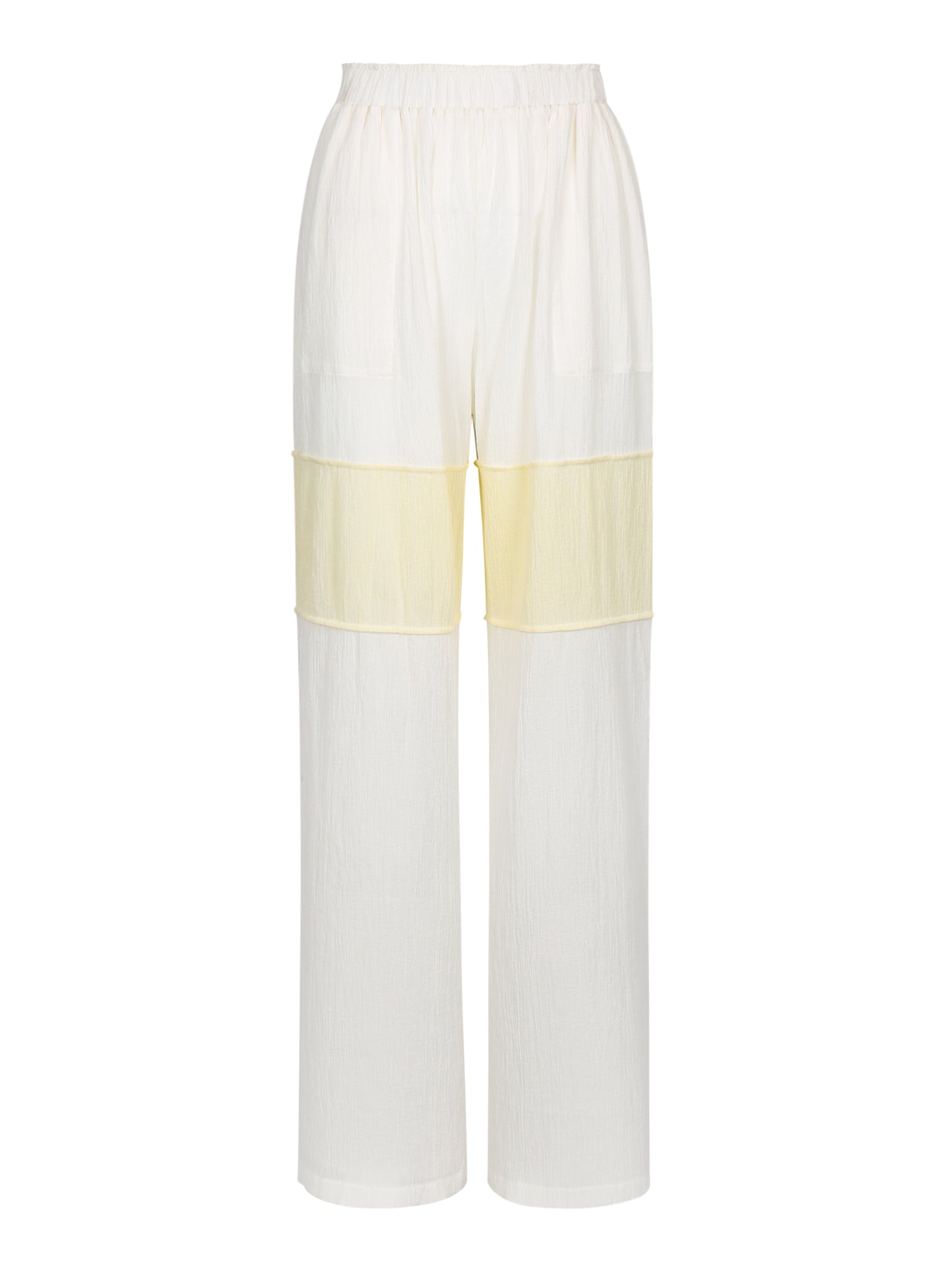 WRINKLED PLEATED COTTON TROUSERS – IVORY/YELLOW