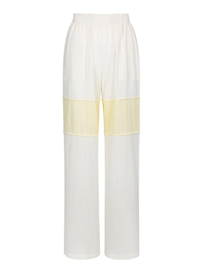 WRINKLED PLEATED COTTON TROUSERS – IVORY/YELLOW