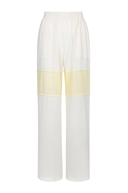 WRINKLED PLEATED COTTON TROUSERS – IVORY/YELLOW