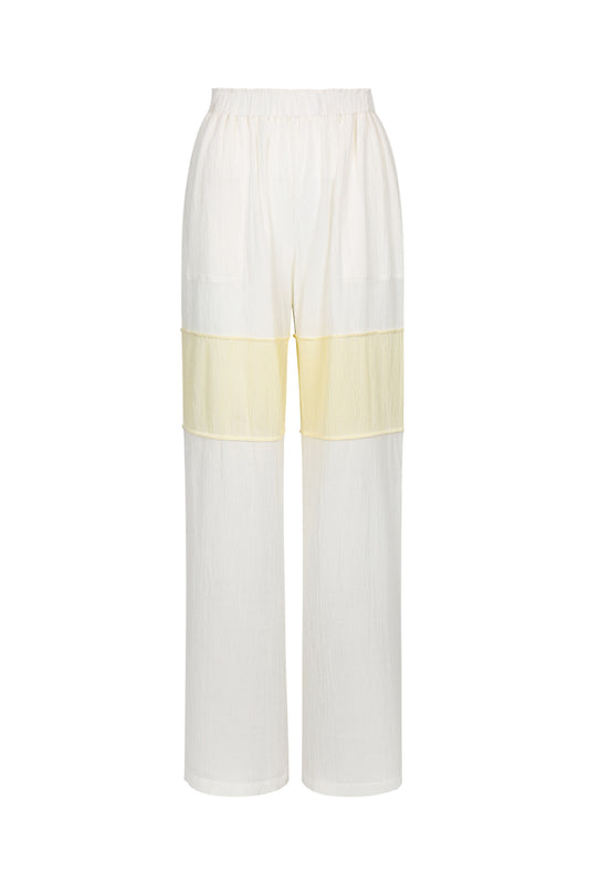 WRINKLED PLEATED COTTON TROUSERS – IVORY/YELLOW