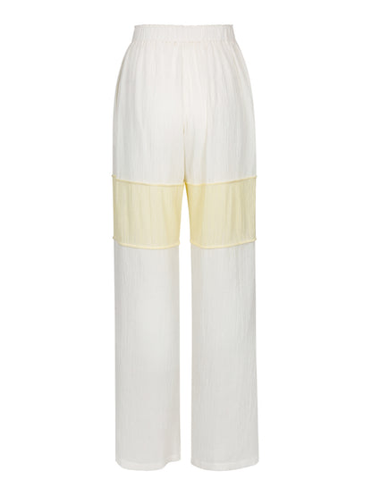 WRINKLED PLEATED COTTON TROUSERS – IVORY/YELLOW