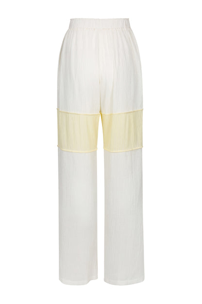 WRINKLED PLEATED COTTON TROUSERS – IVORY/YELLOW