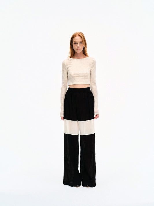 WRINKLED PLEATED COTTON TROUSERS – BLACK/WHITE