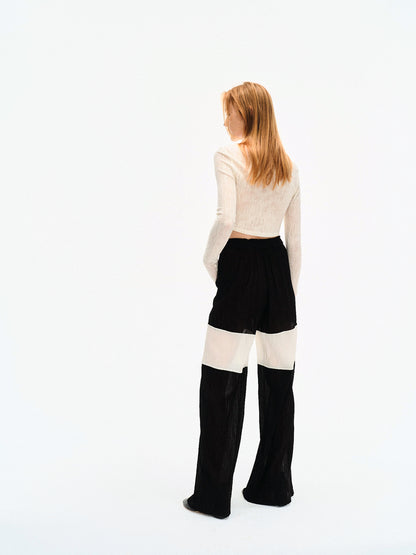 WRINKLED PLEATED COTTON TROUSERS – BLACK/WHITE