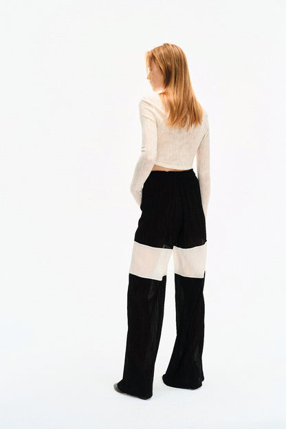 WRINKLED PLEATED COTTON TROUSERS – BLACK/WHITE