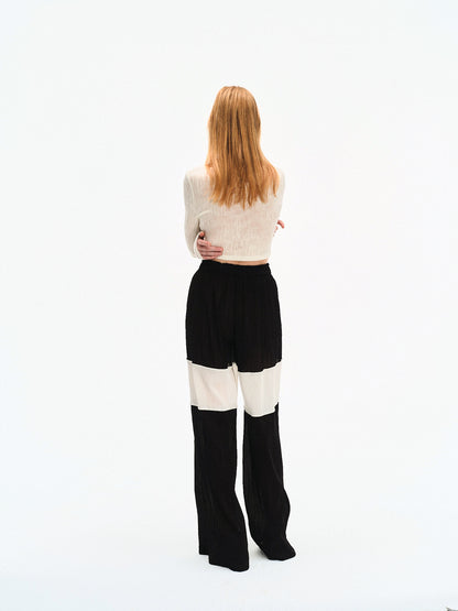 WRINKLED PLEATED COTTON TROUSERS – BLACK/WHITE
