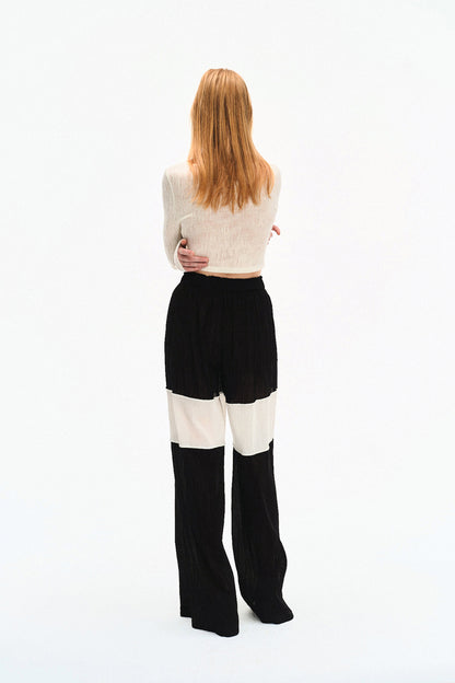 WRINKLED PLEATED COTTON TROUSERS – BLACK/WHITE