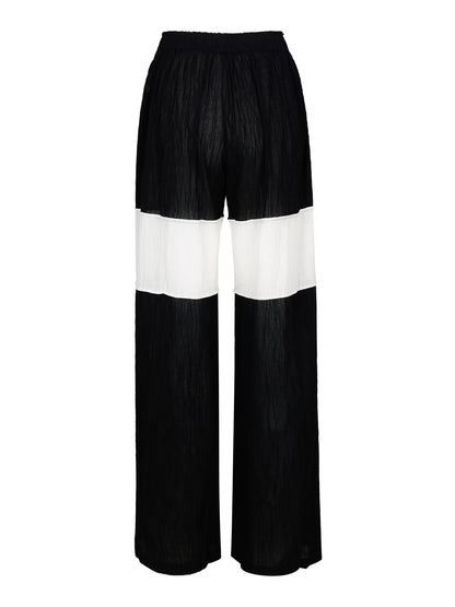 WRINKLED PLEATED COTTON TROUSERS – BLACK/WHITE