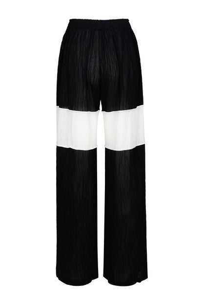 WRINKLED PLEATED COTTON TROUSERS – BLACK/WHITE
