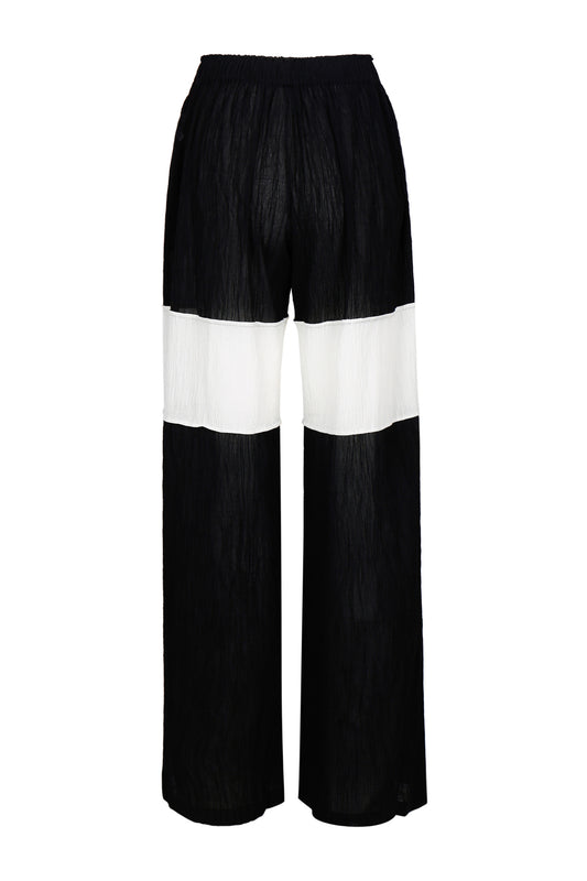 WRINKLED PLEATED COTTON TROUSERS – BLACK/WHITE