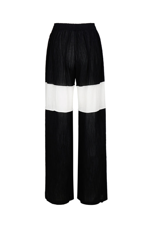WRINKLED PLEATED COTTON TROUSERS – BLACK/WHITE
