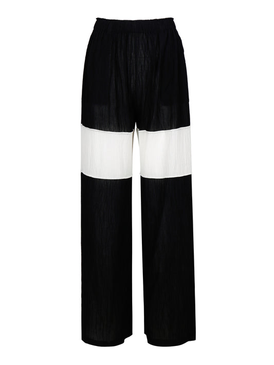 WRINKLED PLEATED COTTON TROUSERS – BLACK/WHITE