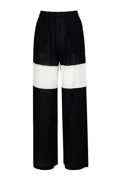 WRINKLED PLEATED COTTON TROUSERS – BLACK/WHITE