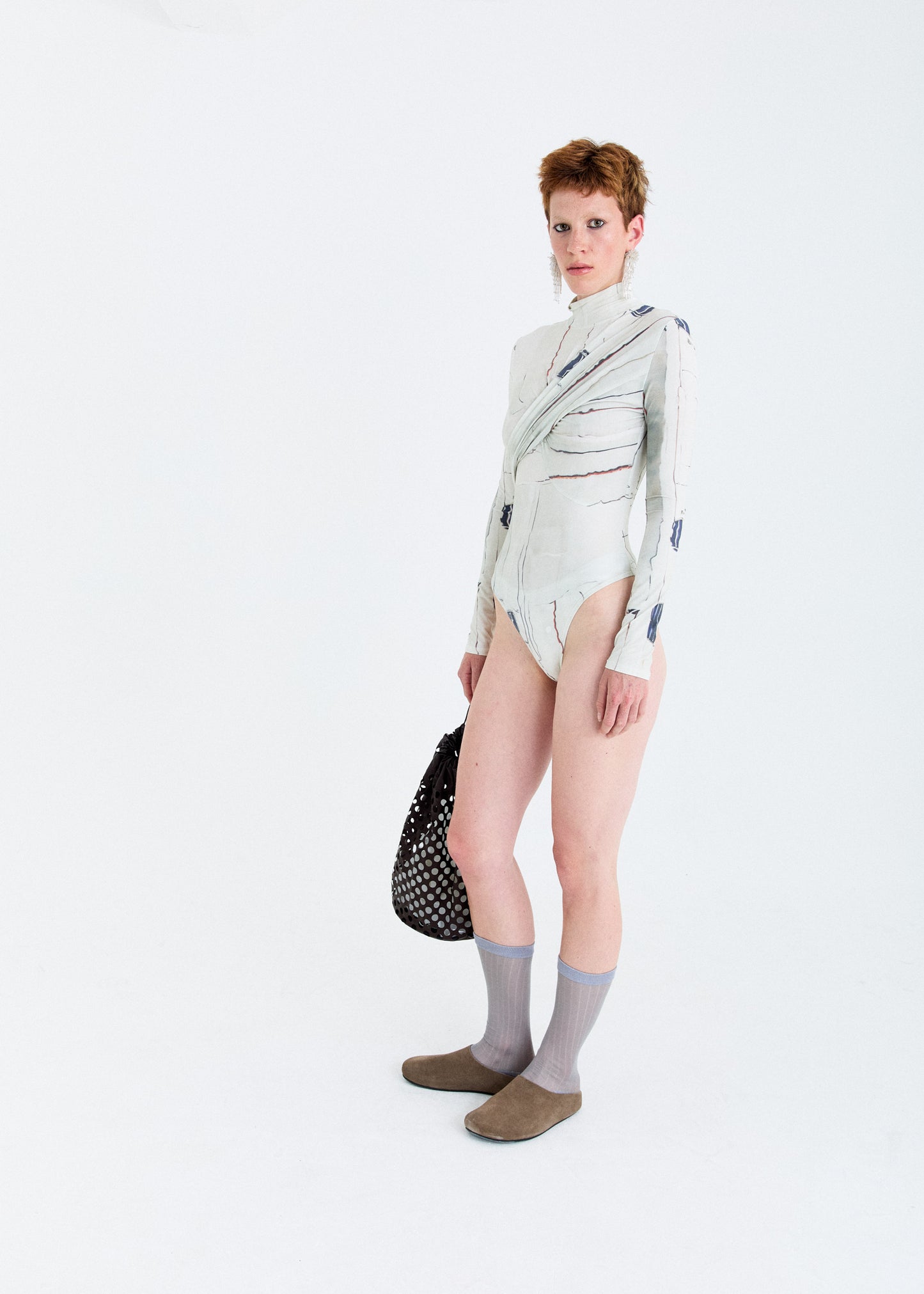 PRINTED STRETCHY OPEN-BACK BODYSUIT