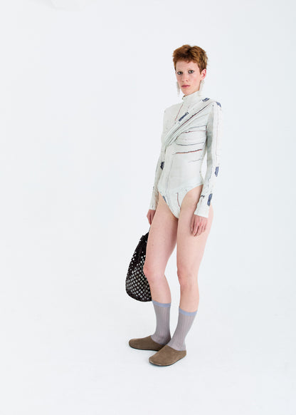 PRINTED STRETCHY OPEN-BACK BODYSUIT