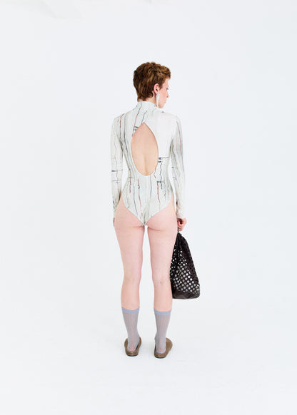 PRINTED STRETCHY OPEN-BACK BODYSUIT